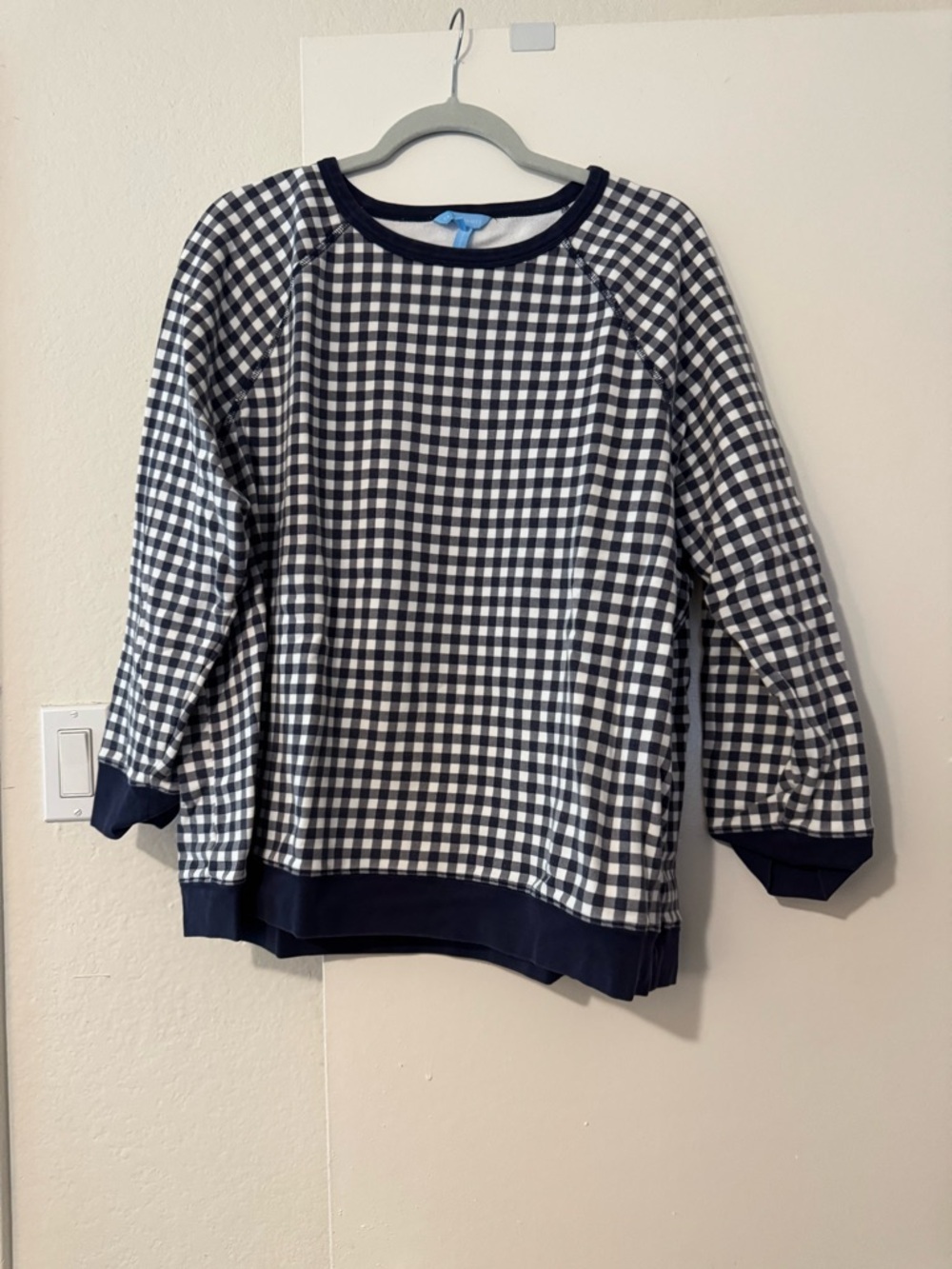 Draper James Navy and White Gingham Crewneck Sweater